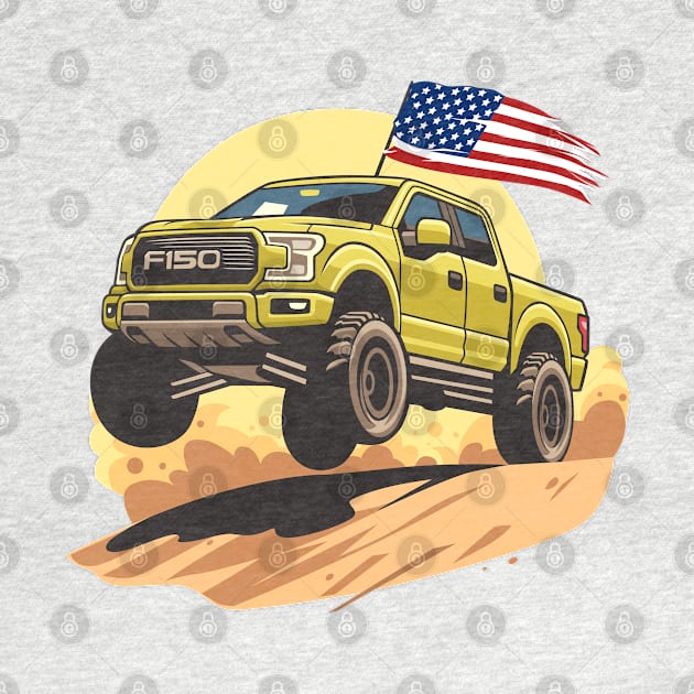 F150 car truck offroad jump on desert yellow by creative.z